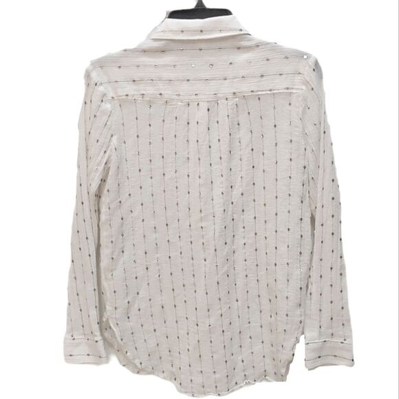 Feather Bone Anthro White Sequin Button Up Top XS - Picture 2 of 6